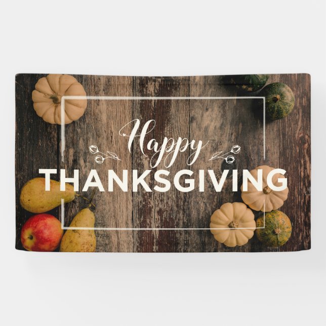 Banderoles Bon thanksgiving Gourds sur bois rustique (Horizontal)