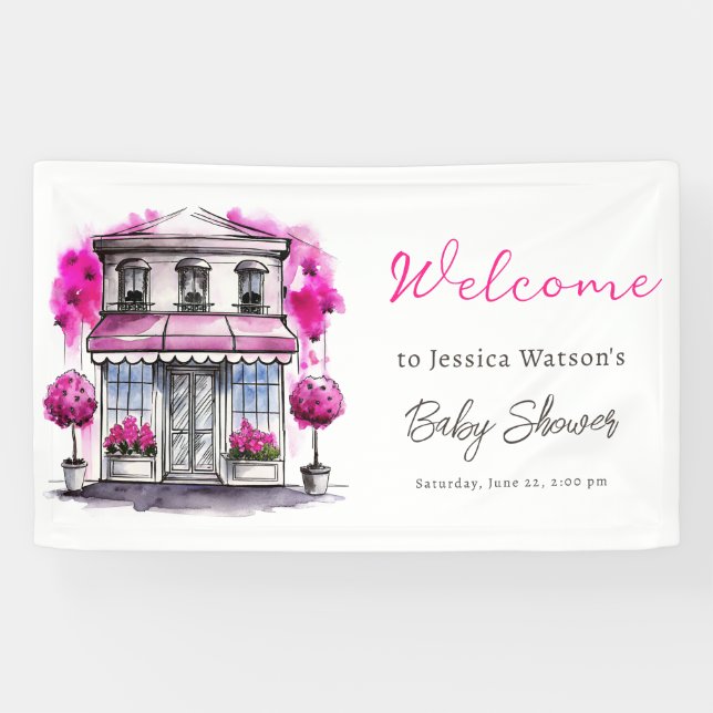 Banderoles Bonjour Bebe Paris French Pink Black Baby shower (Horizontal)