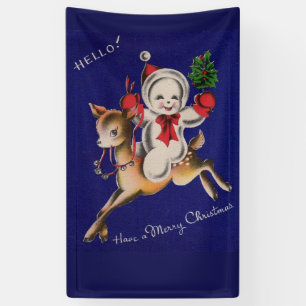 Banderoles Bonjour ! Joyeux Noël bonhomme de neige sur renne
