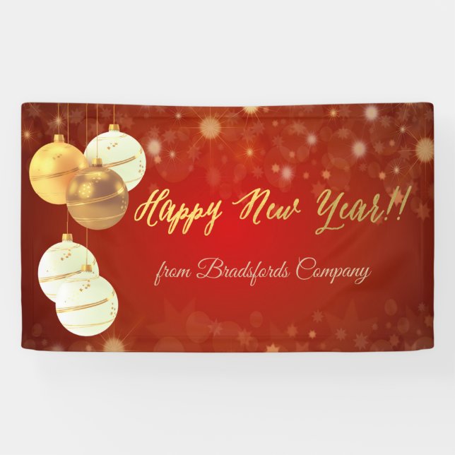 Banderoles Bonne Année, Boules de Noël, Rouges (Horizontal)