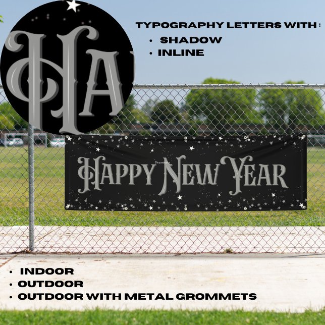 Banderoles Bonne année étoiles argent et noir (Créateur téléchargé)
