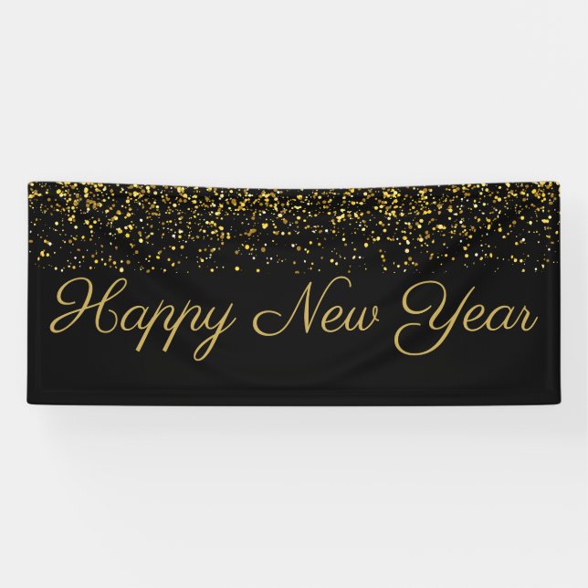 Banderoles Bonne année Gold Confetti (Horizontal)