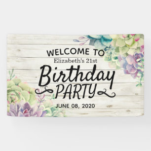 Banderoles Bonne fête d'anniversaire Succulent Bois rustique
