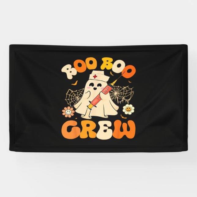 Banderoles Boo Boo Crew Drôle Fantôme Pour Infirmière, Rétro  (Horizontal)