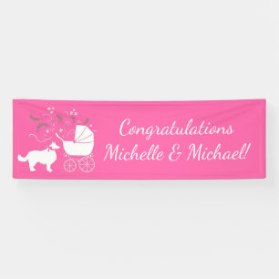 Banderoles Bordure Collie Chien Baby shower Chien Chiot Rose 