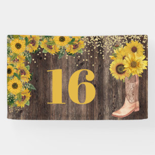 Banderoles Bot de cowgirl au soleil rustique Anniversaire 16