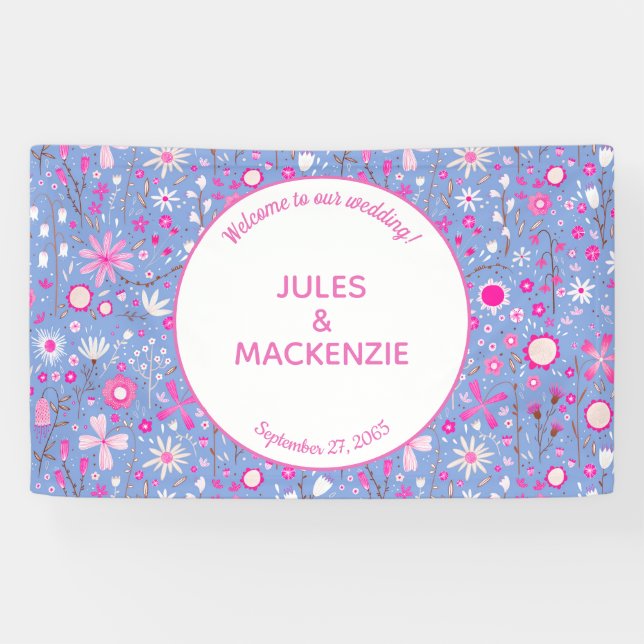 Banderoles Botanique Bleu clair Fleur sauvage Floral Mariage (Horizontal)