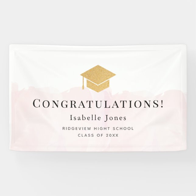 Banderoles Bouchon d'or Aquarelle Pink Graduation (Horizontal)