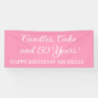 Bougies roses, gâteau 50 ans nom d'anniversaire