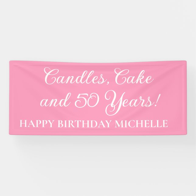 Banderoles Bougies roses, gâteau 50 ans nom d'anniversaire  (Horizontal)