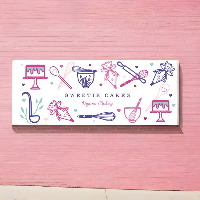 Banderoles Boulangerie colorée amusante et Cuisine Ustensiles (Fun Colorful Baking & Cooking Utensils Cake Bakery Banner)