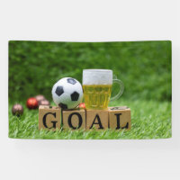 Boule de football avec mot Objectif et Bière sur v