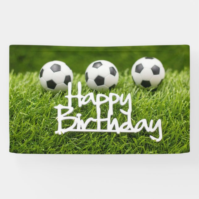Banderoles Boule de football avec signe Joyeux Anniversaire s (Horizontal)