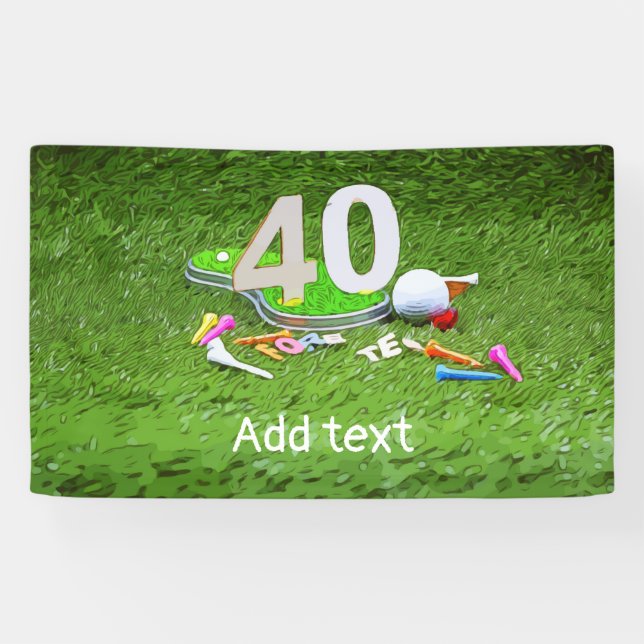 Banderoles Boule de golf avec tee pour 40ème anniversaire (Horizontal)