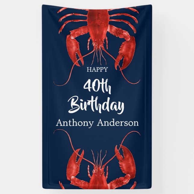 Banderoles Boule de homard Bleu foncé Amusants Anniversaire F (Vertical)