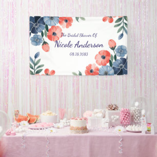 Banderoles Bouquet de mariage aquarelle bleu et corail pour l