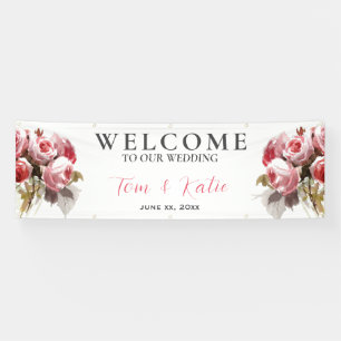 Banderoles Bouquet de roses à l'aquarelle pour mariage