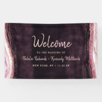 Bourgogne et Rose Gold Geode Agate Mariage Bienven