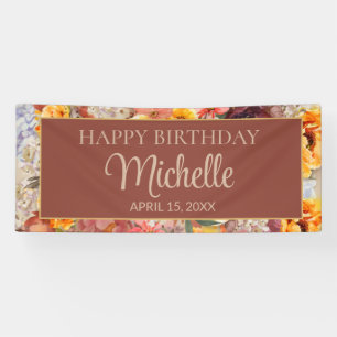 Banderoles Bourgogne Fleur Orange Crème Joyeux Anniversaire N