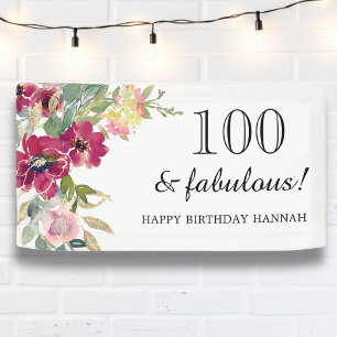 Banderoles Bourgogne rose florale 100e anniversaire