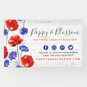 Banderoles Boutique florale en bois rustique rouge, pavot et