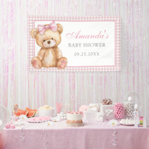 Banderoles Bow rose En vichy Teddy Bear Baby shower