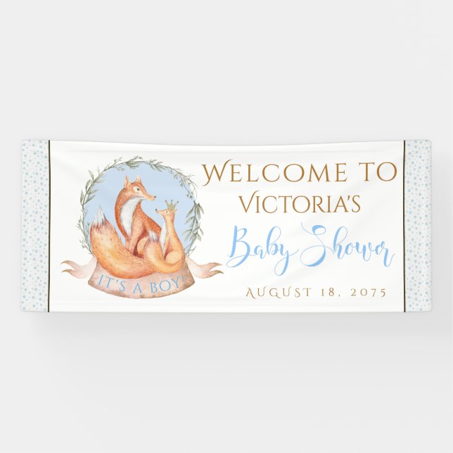 Banderoles Boy Woodland Fox Automne Baby shower d'hiver Banni (Horizontal)
