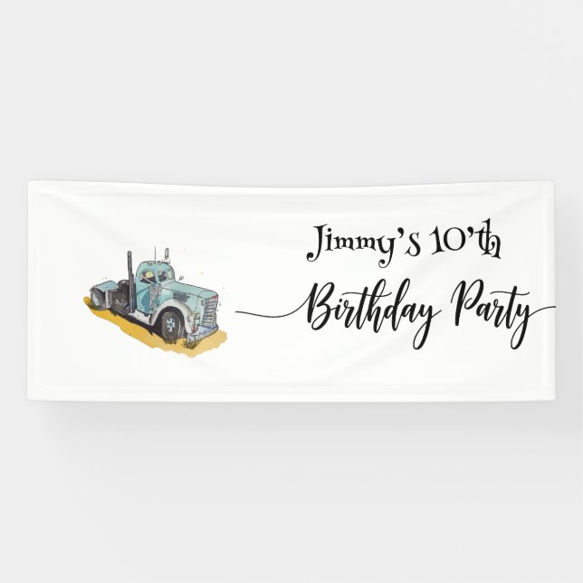 Banderoles Boys Birthday Party Blue Semi Truck (Horizontal)