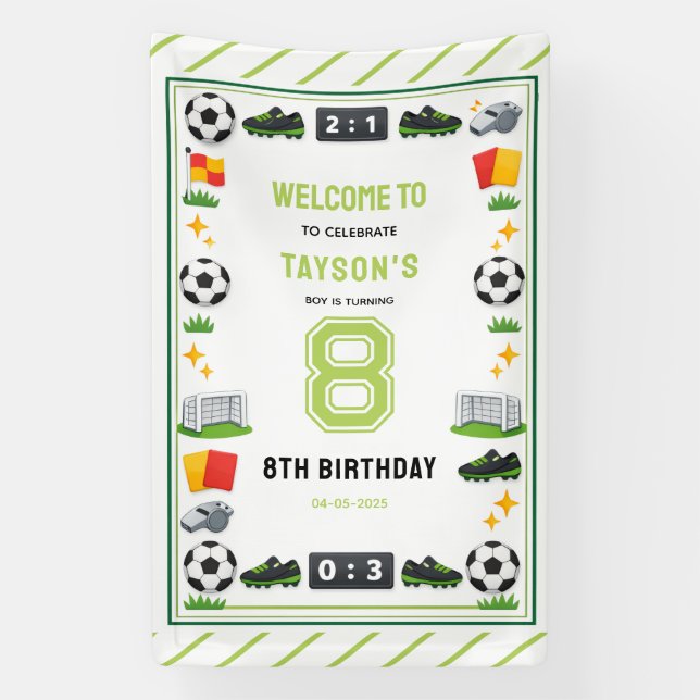 Banderoles Boys Modern Sports Soccer Kids 8th Birthday Party (Verticale)