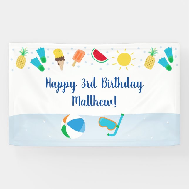 Banderoles Boys Pool Party Glace Cream Sunshine Anniversaire (Horizontal)