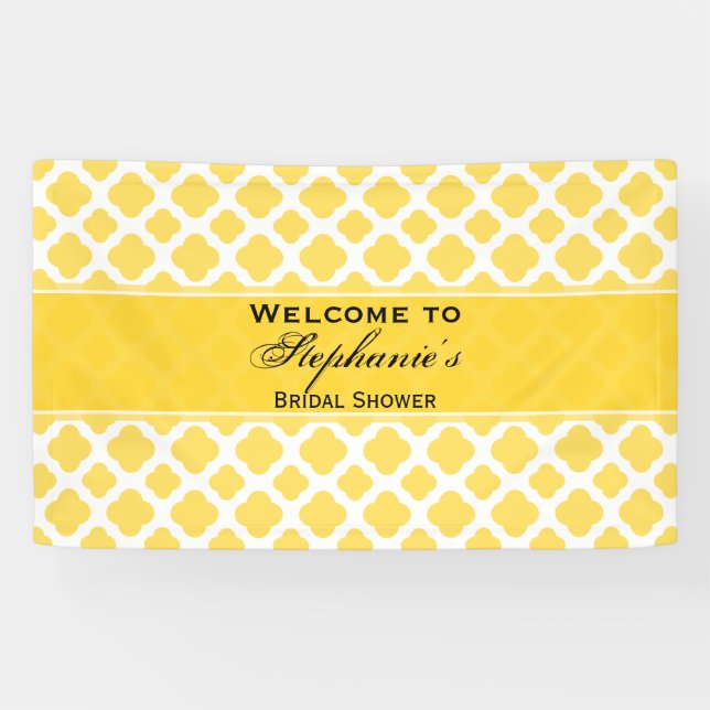 Banderoles Bride Motif de Quatrefoil jaune et blanc citron (Horizontal)