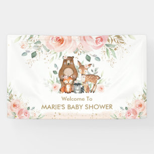 Banderoles Broussailler Floral Bois Baby shower animal arrièr