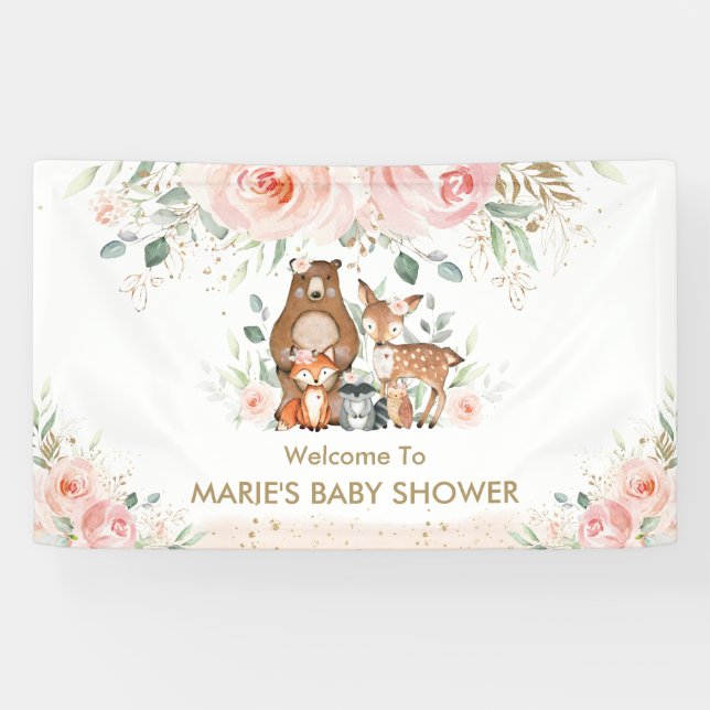 Banderoles Broussailler Floral Bois Baby shower animal arrièr (Horizontal)