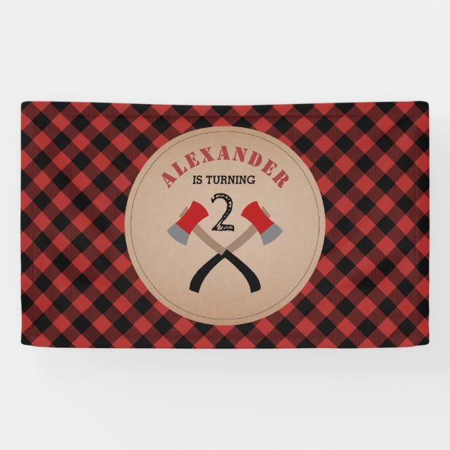 Banderoles Buffalo Plaid Ax Lumberjack Anniversaire (Horizontal)