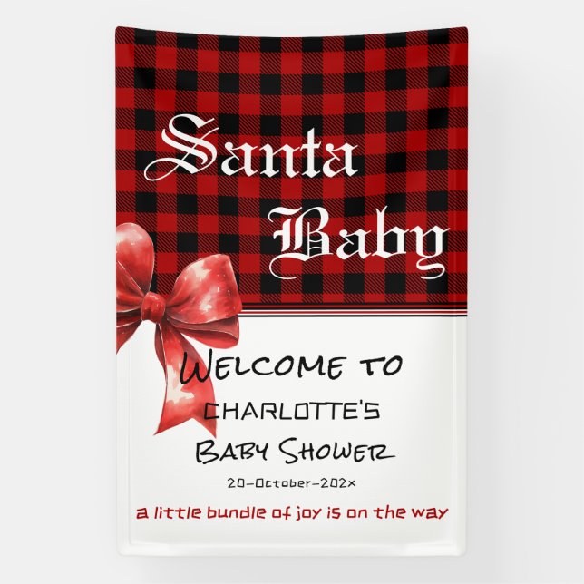 Banderoles Buffalo Plaid Watercolor Red Bow Baby Shower (Verticale)