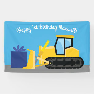 Banderoles Bulldozer Cute 1er Anniversaire de la construction