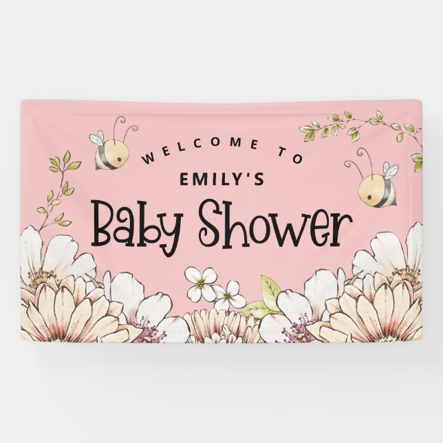 Banderoles Bumblebee Florals Bienvenue au Baby shower Pink Ba (Horizontal)