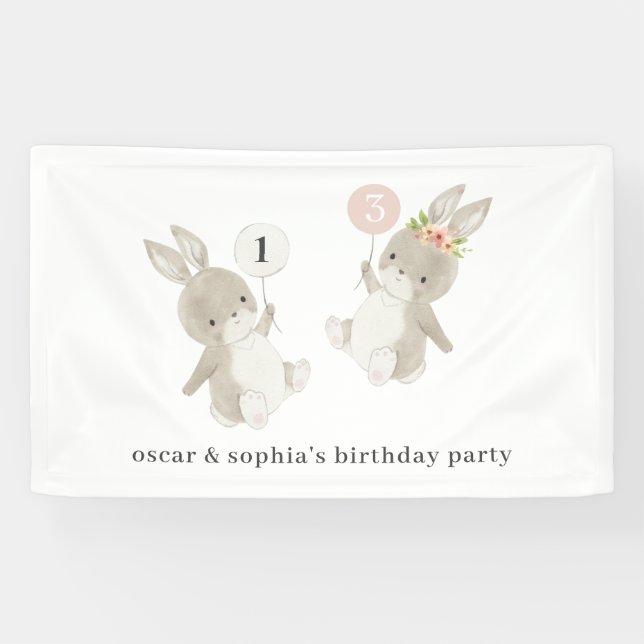 Banderoles Bunny Boy Girl Joint Anniversaire Invitation (Horizontal)