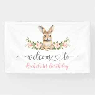 Banderoles Bunny de printemps rose 1er anniversaire Bienvenue