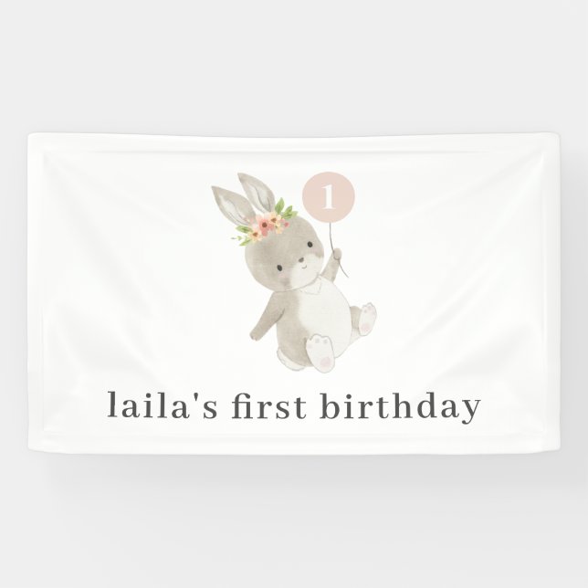 Banderoles Bunny Pink Balloon 1er anniversaire (Horizontal)