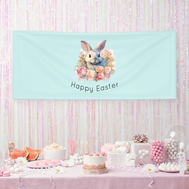 Banderoles Bunny with a Garland of Roses Cute Easter (Fête)