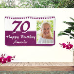 Banderoles Bunting Stars Photo Fête d'anniversaire 70 ans<br><div class="desc">Bannière de Fête d'anniversaire 70 ans avec Bunting Stars Photo et paillettes violettes. Modifiez le nom et la photo sur la bannière.</div>