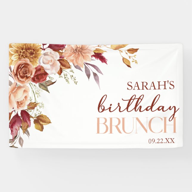 Banderoles Burgundy Brûlé Orange Floral Anniversaire Brunch (Horizontal)