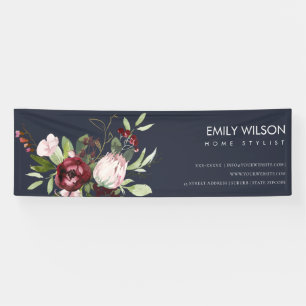 BANDEROLES BURGUNDY BURGUNDA PROTÉA FLORAL BUSINESS BANNER
