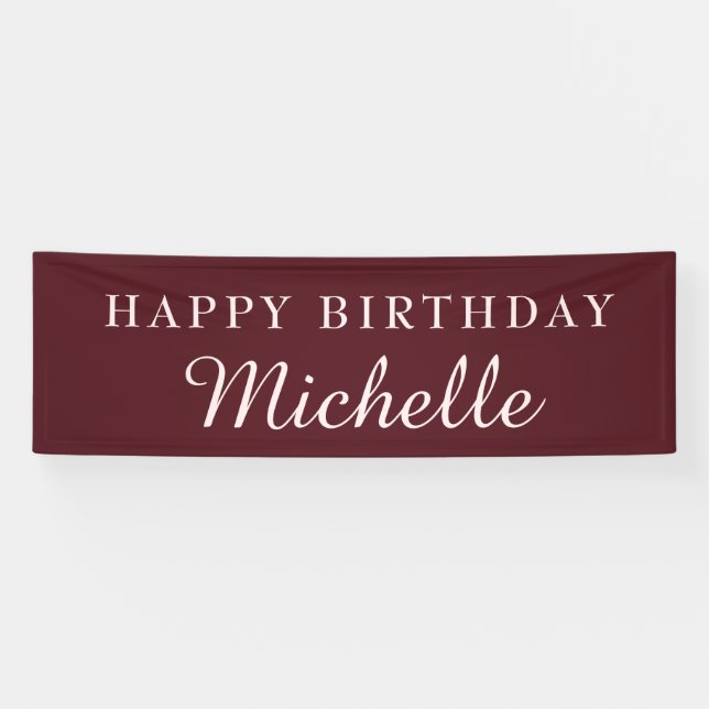 Banderoles Burgundy Joyeux Anniversaire Nom   (Horizontal)