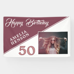 Banderoles Burgundy moderne Red Happy Birthday Photo