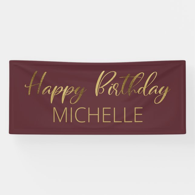 Banderoles Burgundy Or Joyeux Anniversaire (Horizontal)
