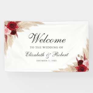 Banderoles Burgundy Roses & Pampas Grass Mariage de Bienvenue