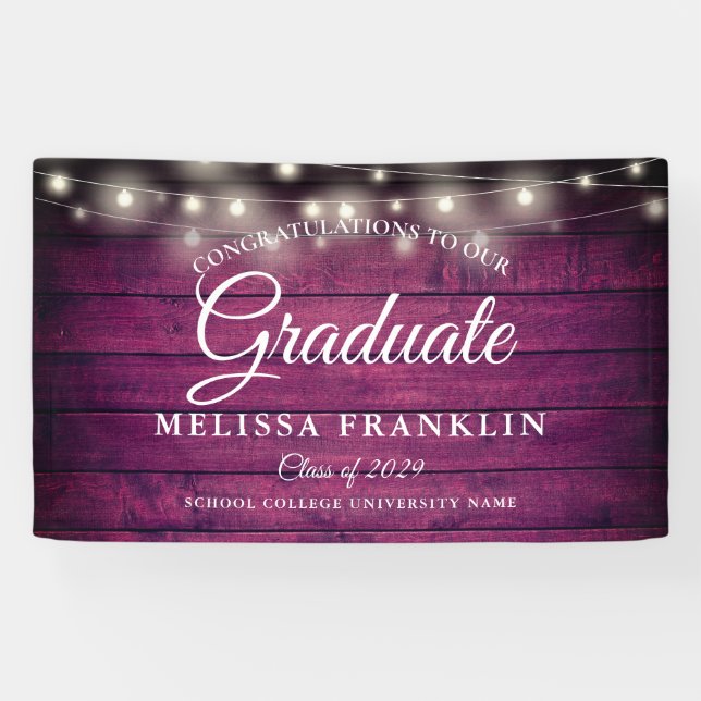 Banderoles Burgundy Rustic Wood Graduation Party (Horizontal)