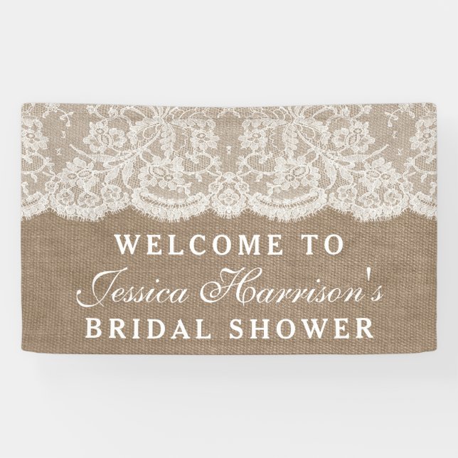 Banderoles Burlap rustique et Fête des mariées en dentelle bl (Horizontal)